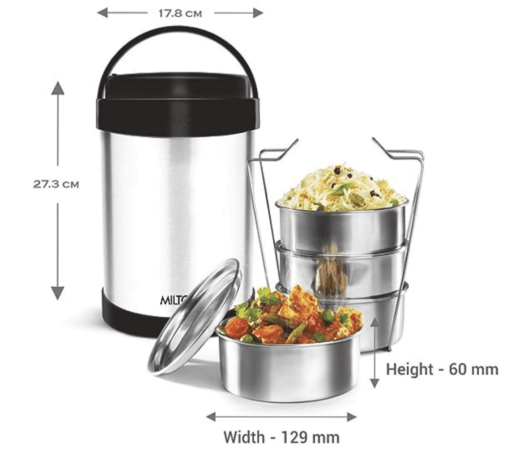 MILTON Royal 4 Insulated Tiffin Box, 4 Stainless Steel Containers, 600 ml Each, Silver | Leak Proof | Food Grade | Easy to Carry | PU Insulated - Image 3